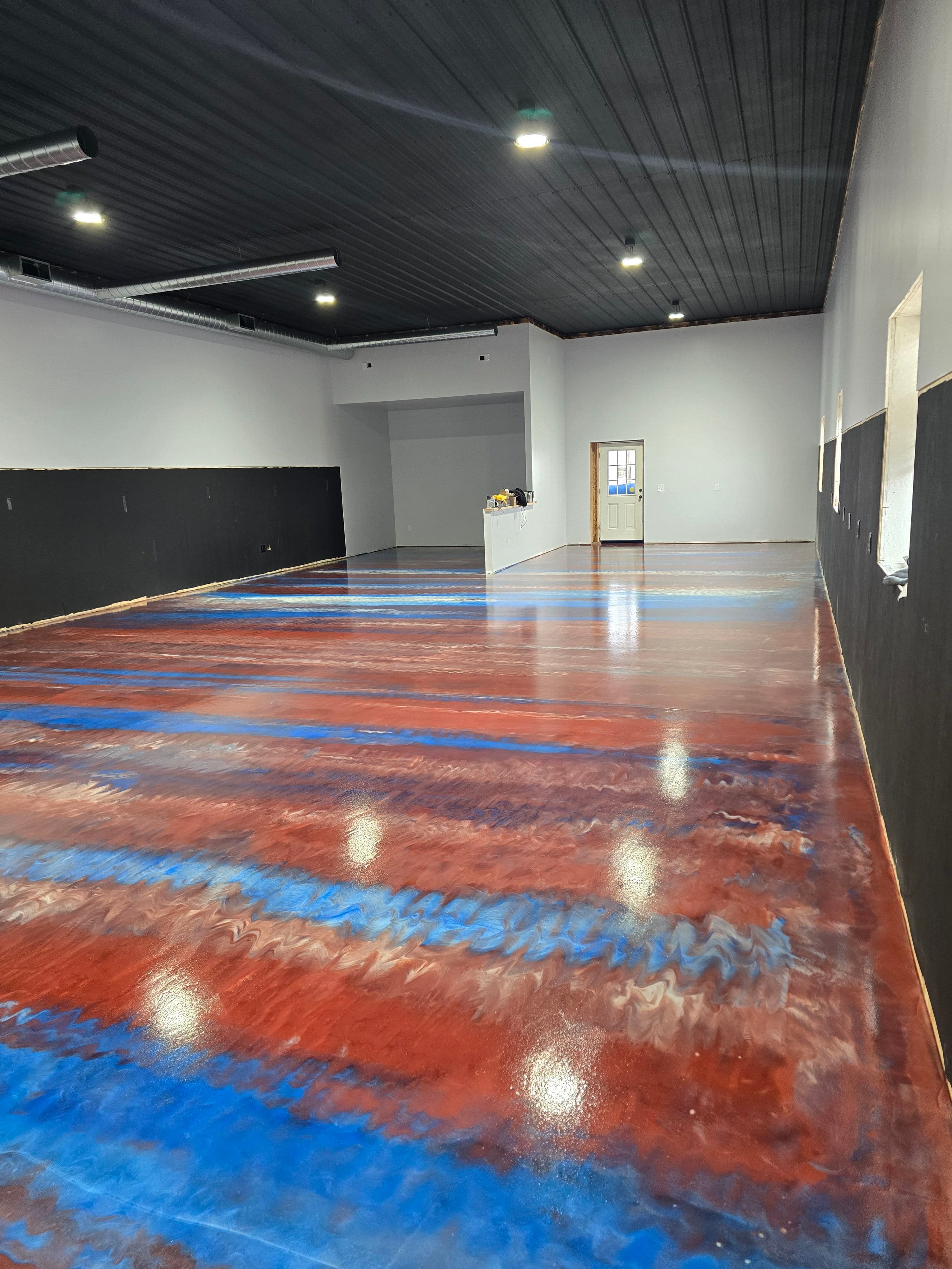 Project Red White and Blue Metallic Epoxy Floor Coating on a Large Commercial Space image